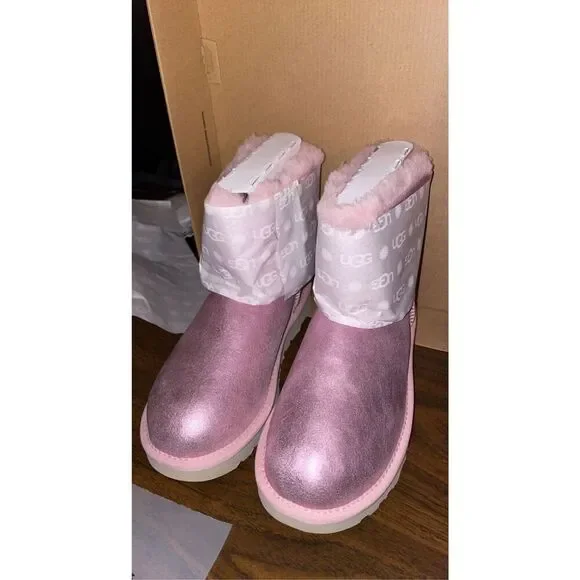 UGG MINI BAILEY BOW GLISTEN - PCD - Pink Cloud Size 6 NWB - Picture 5 of 8